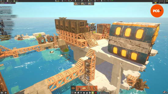 All Will Fall impressions: a group of hastily cobbled together houses on a platform in the middle of the ocean.