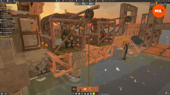 All Will Fall impressions: two ramshackle huts, people are hanging out of the window, attempting to fish.