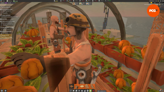 All Will Fall impressions: two man with large moustaches pick pumpkins in a greenhouse.