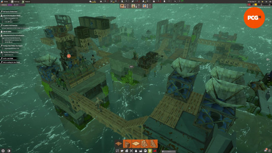 All Will Fall impressions: a group of ramshackle huts in the middle of a rainstorm.