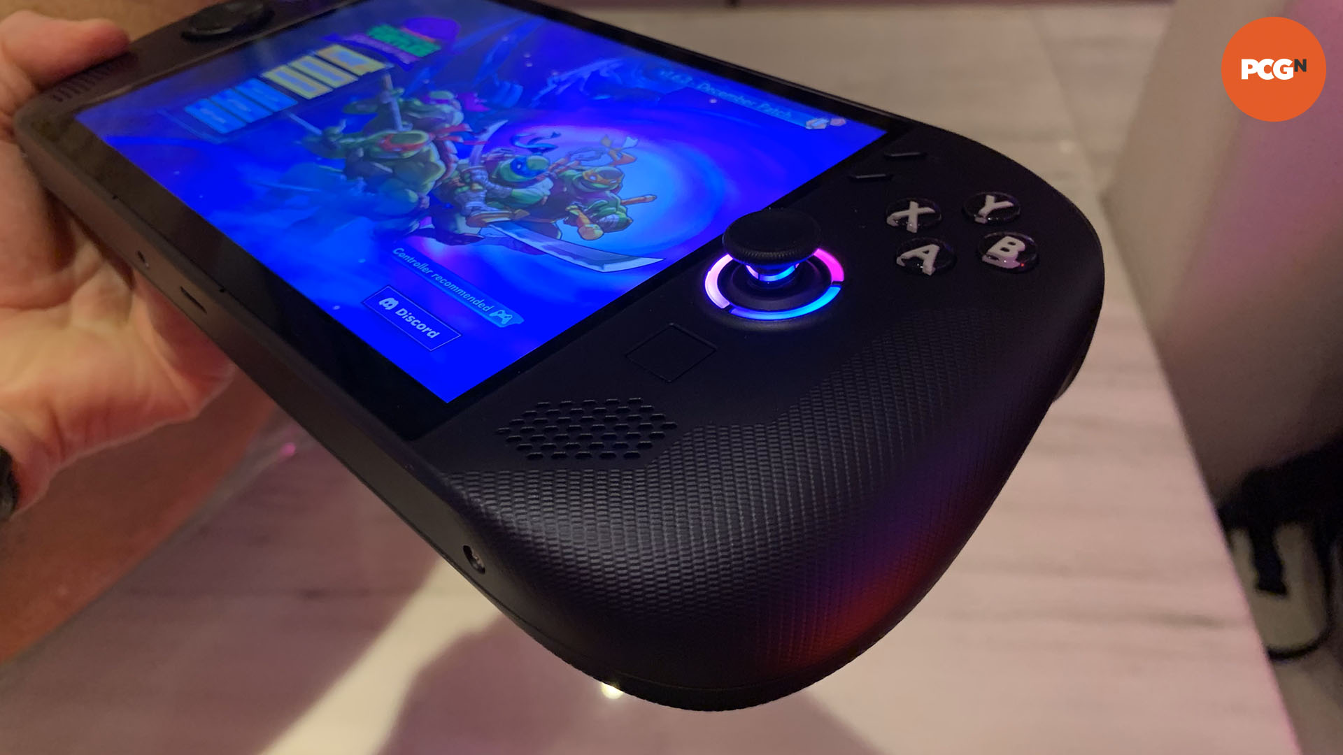 Lenovo Legion Go S hands on: Right grip of handheld.