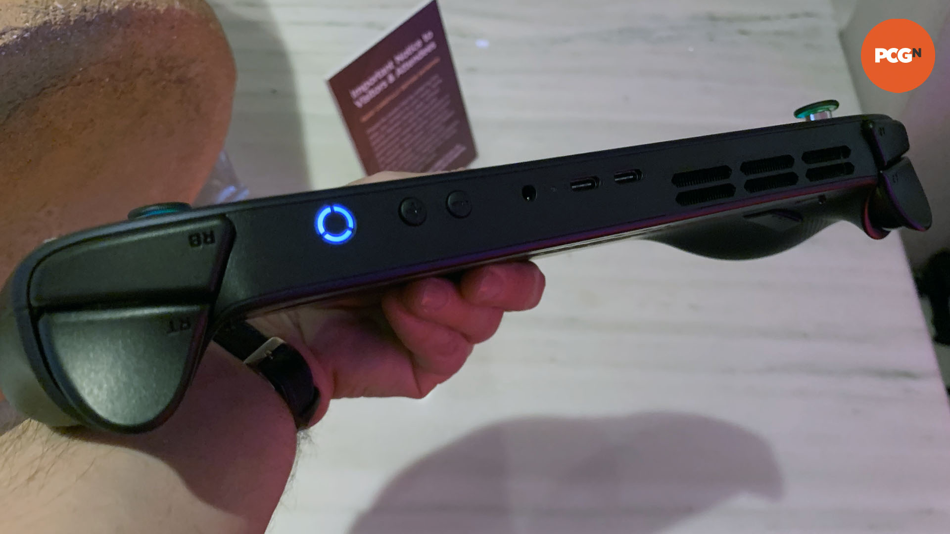 Lenovo Legion Go S hands on: Top edge of handheld.