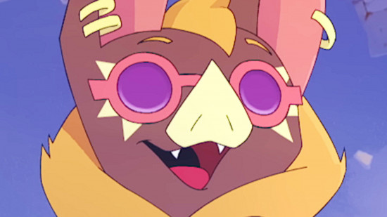 Windblown roadmap: a close up of a smiling bat creature with pink sunglasses on